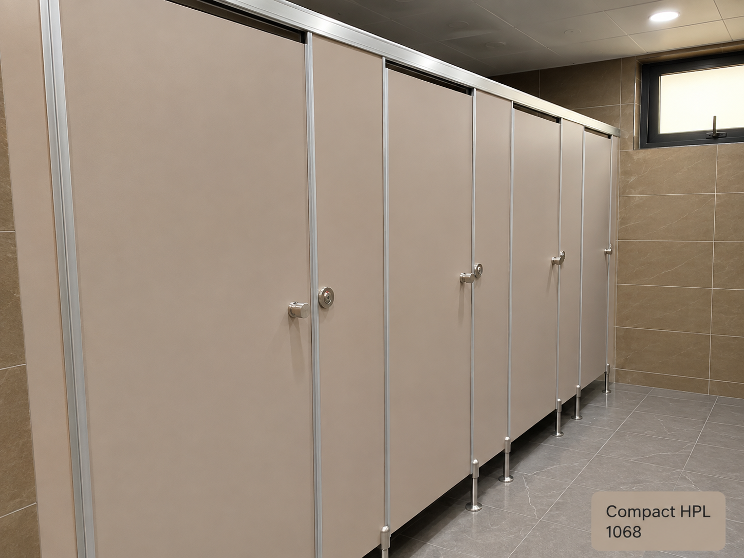 Vách ngăn nhà vệ sinh bằng tấm Compact HPL màu kem
